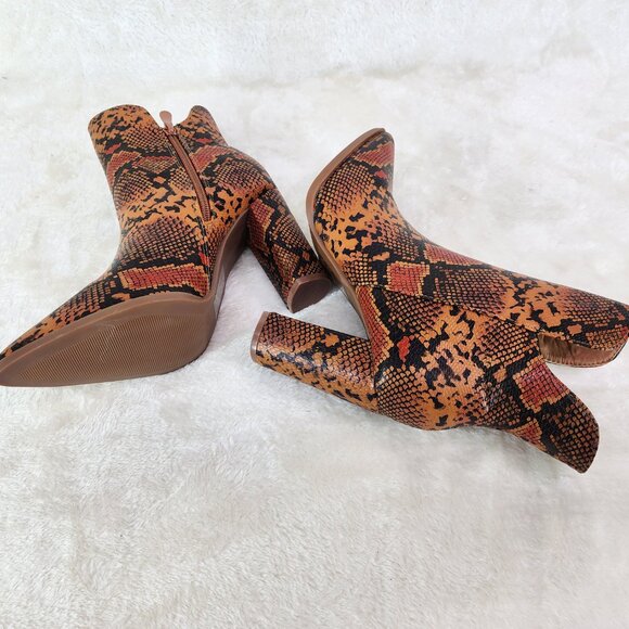 Brown Snake Print 3" Chunky Heel Ankle boots - Picture 3 of 8